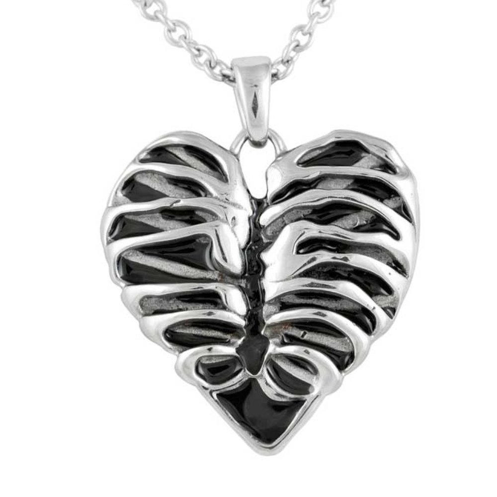 Ribcage Heart Stainless Steel Punk Goth Necklace SST NWT in Pouch